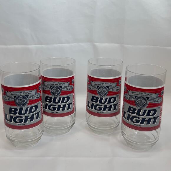 Vintage Bud Light Logo Beer Drinking Glass Tumbler Set of 4 16oz - Picture 5 of 11